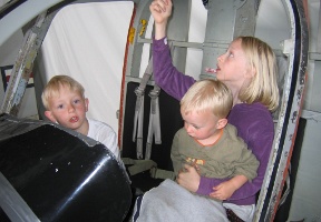 Tuomas, Johanna and Antti in a helicopter